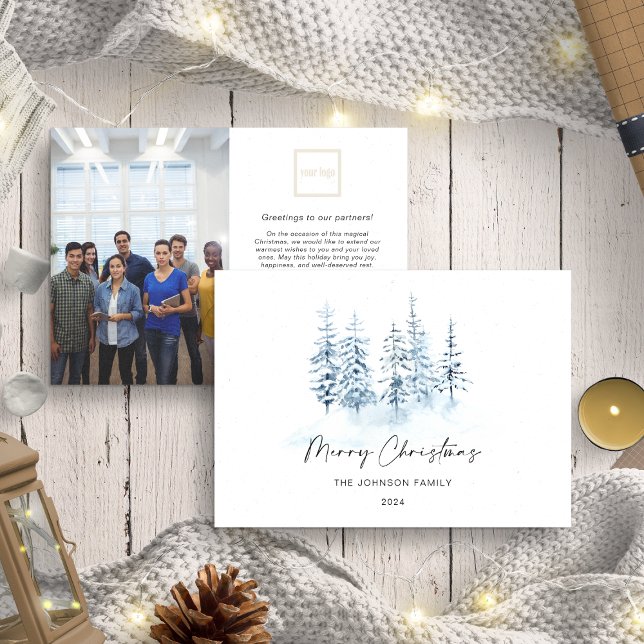 Tarjeta Festiva Navidades Blue Winter Rústico Paisaje Empresarial (Subido por el creador)