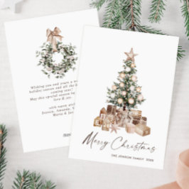 Tarjeta Festiva Navidades bohemios neutrales saludo en árbol de pi