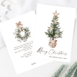 Tarjeta Festiva Navidades bohemios neutrales saludo en árbol de pi