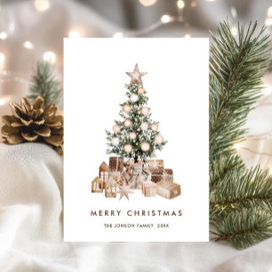 Tarjeta Festiva Navidades bohemios neutrales saludo en árbol de pi