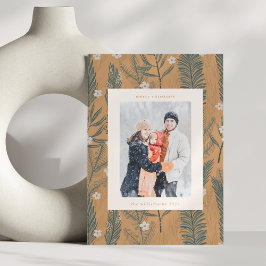 Tarjeta Festiva Navidades Boho Tan Greenery Dos Foto Vertical