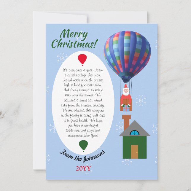 Tarjeta Festiva Navidades Boletín de la Familia Santa Globo de air (Anverso)