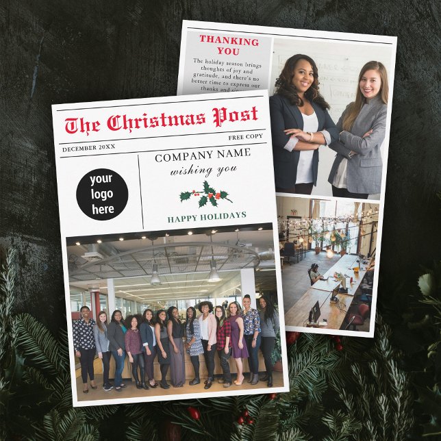 Tarjeta Festiva Navidades Boletín de prensa Empresa de negocios (Christmas Newsletter Newspaper Business Corporate Holiday Card)
