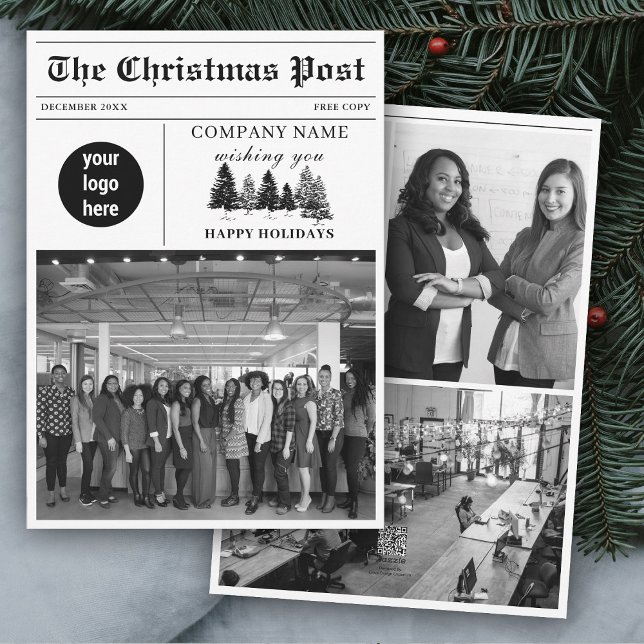 Tarjeta Festiva Navidades Boletín de prensa Empresa de negocios (Christmas Newsletter Newspaper Business Corporate Holiday Card)