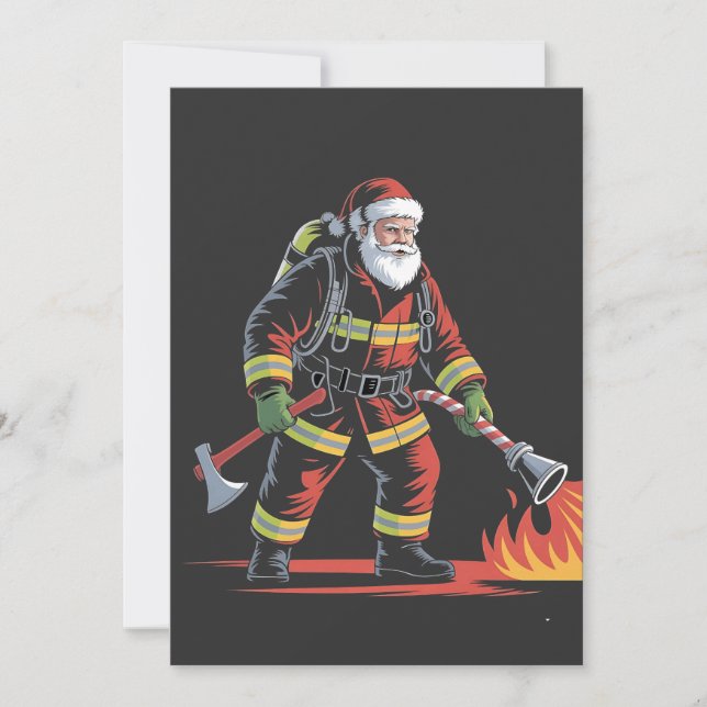 Tarjeta Festiva Navidades bomberos anuncian XMas como un curioso S (Anverso)