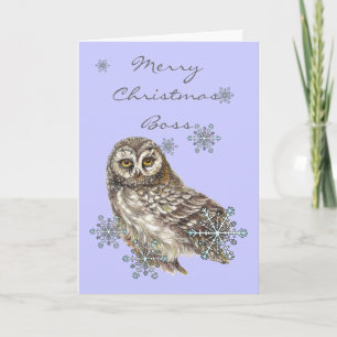 Tarjeta Festiva Navidades Boss Nieve y Ave acuosa de búho