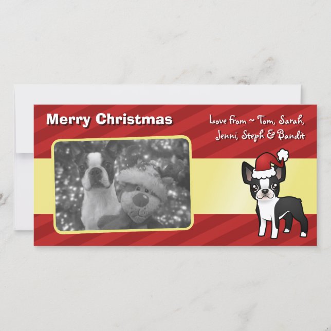 Tarjeta Festiva Navidades Boston Terrier (Anverso)