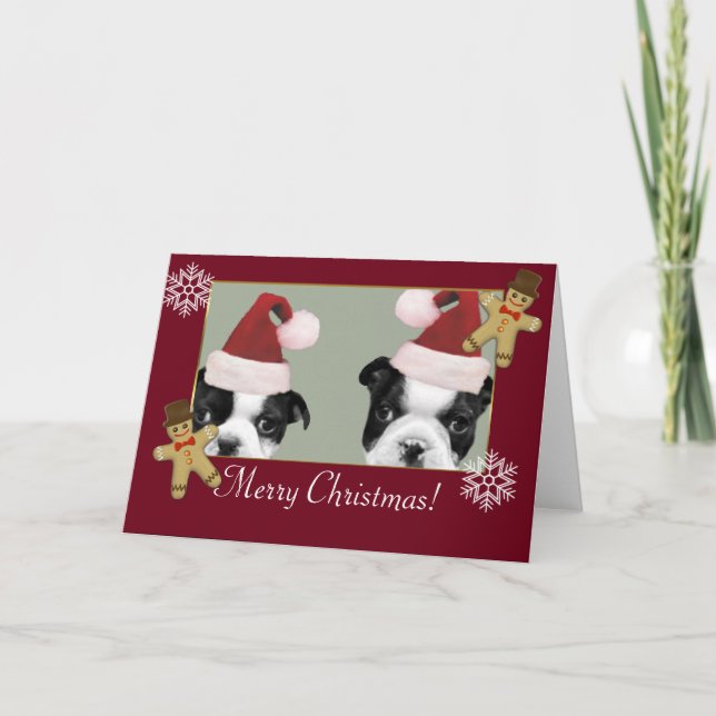 Tarjeta Festiva Navidades Boston Terriers (Anverso)
