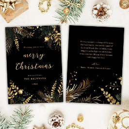 Tarjeta Festiva Navidades Botánico Negro Oro Moderno Elegante