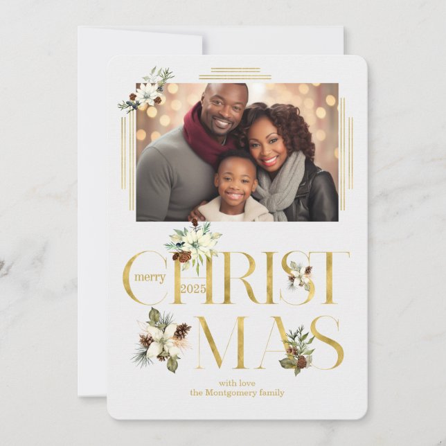 Tarjeta Festiva navidades botánicos 2025 Texto foto única (Anverso)