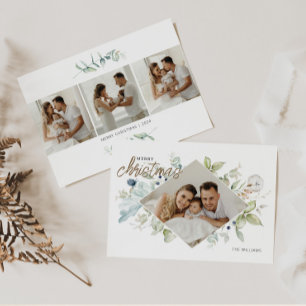 Tarjeta Festiva Navidades botánicos acuarelas 4 Foto