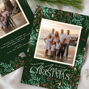 Tarjeta Festiva Navidades Botánicos Clásicos Elegantes Foto Verde
