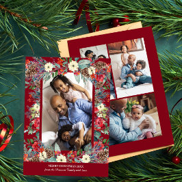 Tarjeta Festiva Navidades botánicos de acuarela multifoto de carác