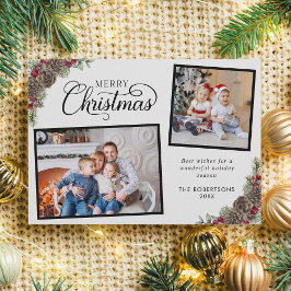 Tarjeta Festiva Navidades botánicos de acuarela rústica 2 Foto