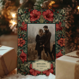 Tarjeta Festiva Navidades botánicos de Amaryllis Rojo Vintage