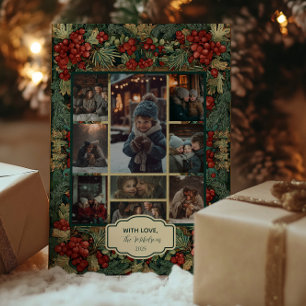 Tarjeta Festiva Navidades botánicos de Berries Rojas Vintage