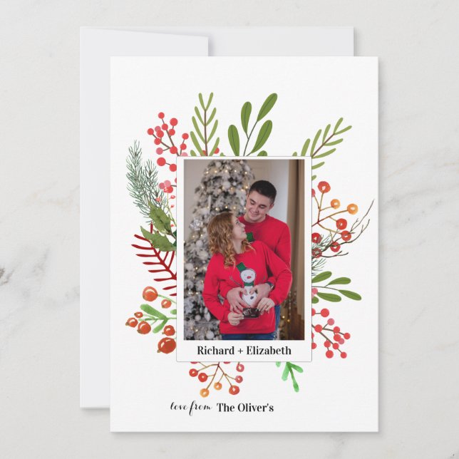 Tarjeta Festiva Navidades botánicos de collage de fotos (Anverso)