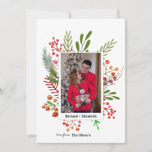 Tarjeta Festiva Navidades botánicos de collage de fotos