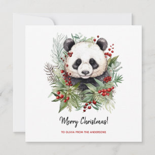 Tarjeta Festiva Navidades botánicos de Cute Panda Bear Rustic