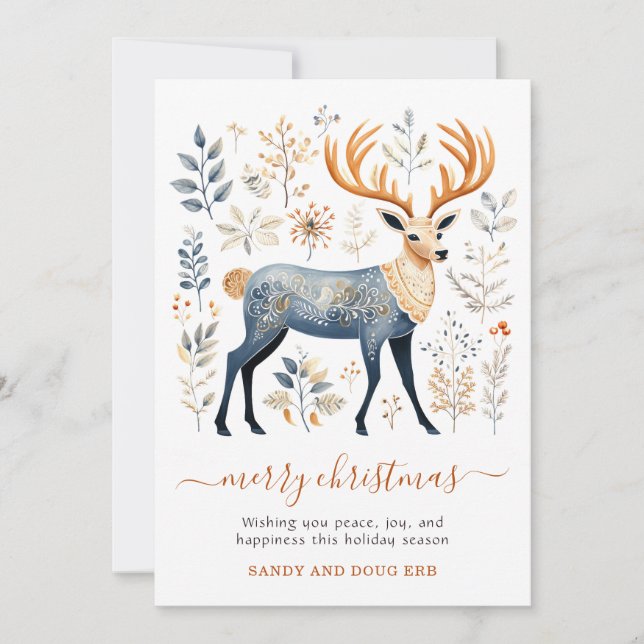 Tarjeta Festiva Navidades Botánicos de Deer Blue (Anverso)