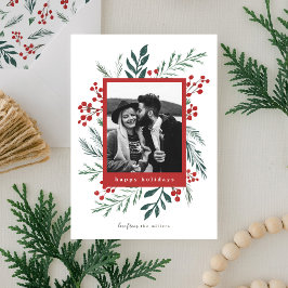 Tarjeta Festiva Navidades Botánicos de Invierno Foto Red Happy