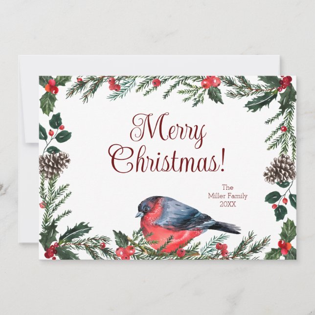 Tarjeta Festiva Navidades botánicos de invierno Red Bird (Anverso)