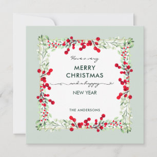 Tarjeta Festiva Navidades botánicos de invierno rojos de la Casa B