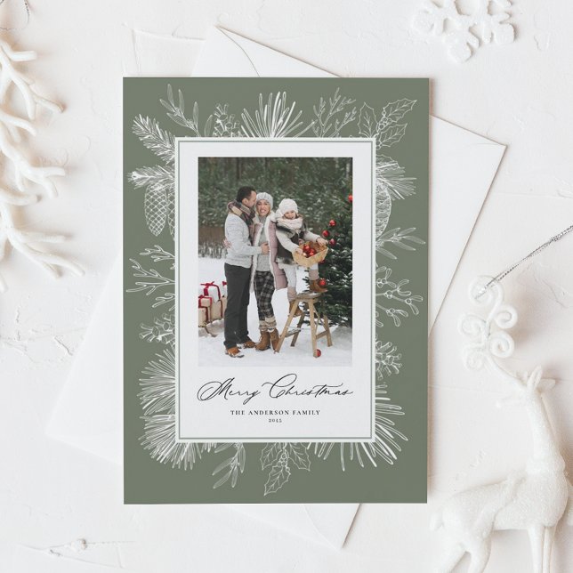 Tarjeta Festiva Navidades botánicos de la época verde de Taupe Fot (Subido por el creador)