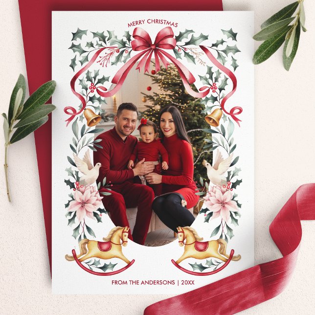 Tarjeta Festiva Navidades botánicos de la vaca roja que rompen fot (Subido por el creador)