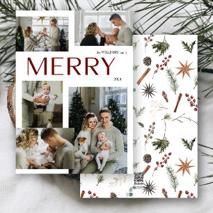 Tarjeta Festiva Navidades botánicos de Merry Multi Photo Modern