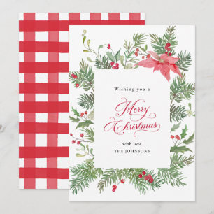 Tarjeta Festiva Navidades Botánicos de Placas Rojas de Poinsettia