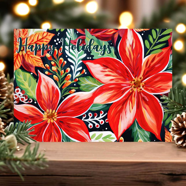 Tarjeta Festiva Navidades botánicos de Poinsettias (Subido por el creador)