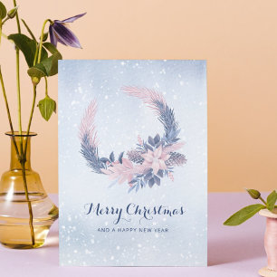 Tarjeta Festiva Navidades botánicos de Snowy Wreath no foto