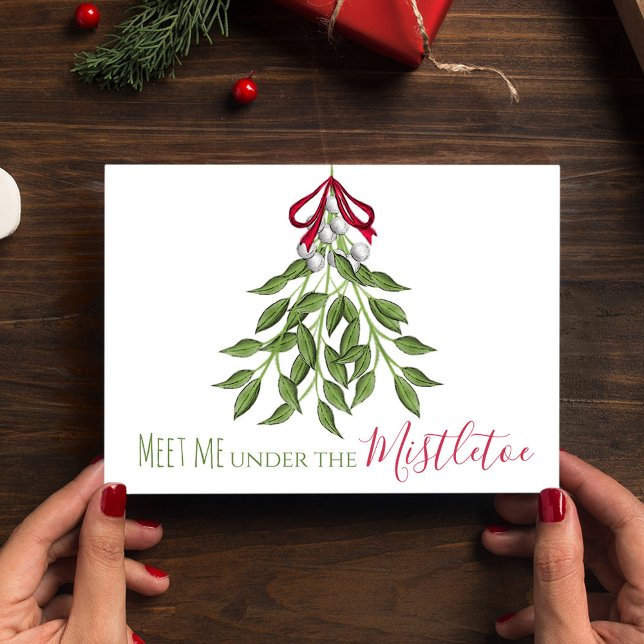 Tarjeta Festiva Navidades Botánicos Elegantes Y Sencillos Mistleto (Christmas cute Meet me under the Mistletoe holiday folding card. )