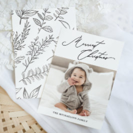 Tarjeta Festiva Navidades botánicos más bonitos en blanco y negro