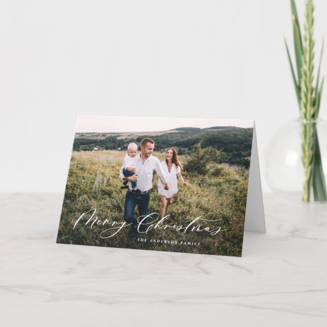 Tarjeta Festiva Navidades botánicos modernos 1 guión elegante (Anverso)