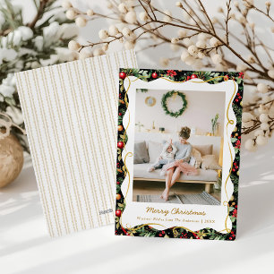 Tarjeta Festiva Navidades botánicos modernos foto de color negro y