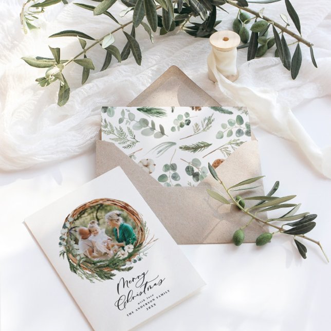 Tarjeta Festiva Navidades botánicos modernos guión 1 foto (Subido por el creador)