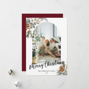 Tarjeta Festiva Navidades botánicos rojos y blancos del Arco Moder
