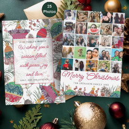 Tarjeta Festiva Navidades botánicos rojos y verdes multifoto