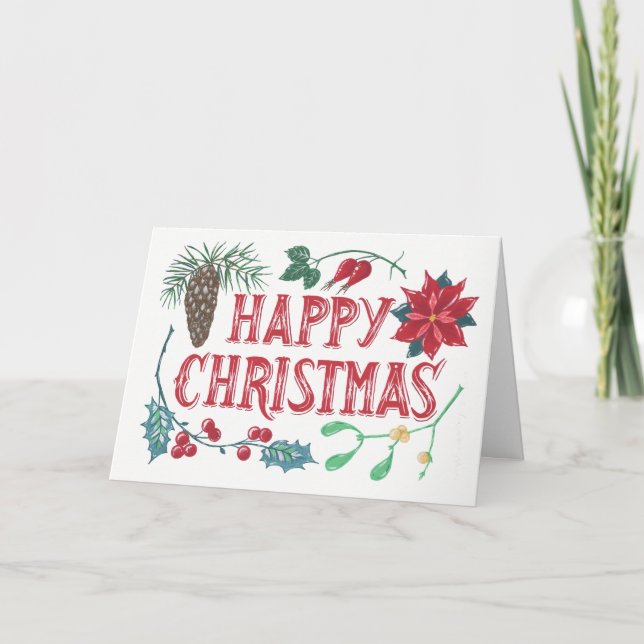 Tarjeta Festiva Navidades botánicos tradicionales (Anverso)