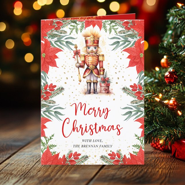 Tarjeta Festiva Navidades botánicos tradicionales de los cazadores (Traditional Festive Nutcracker Botanical Christmas Holiday Card)