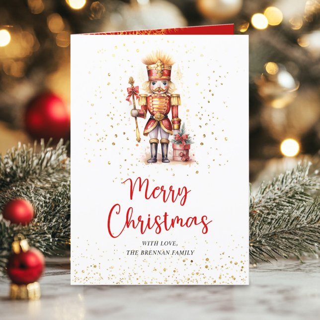 Tarjeta Festiva Navidades botánicos tradicionales del Festividad N (Nutcracker Traditional Festive Botanical Christmas Holiday Card)