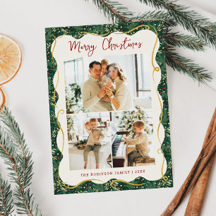 Tarjeta Festiva Navidades botánicos verdes de la selva moda 3 Foto
