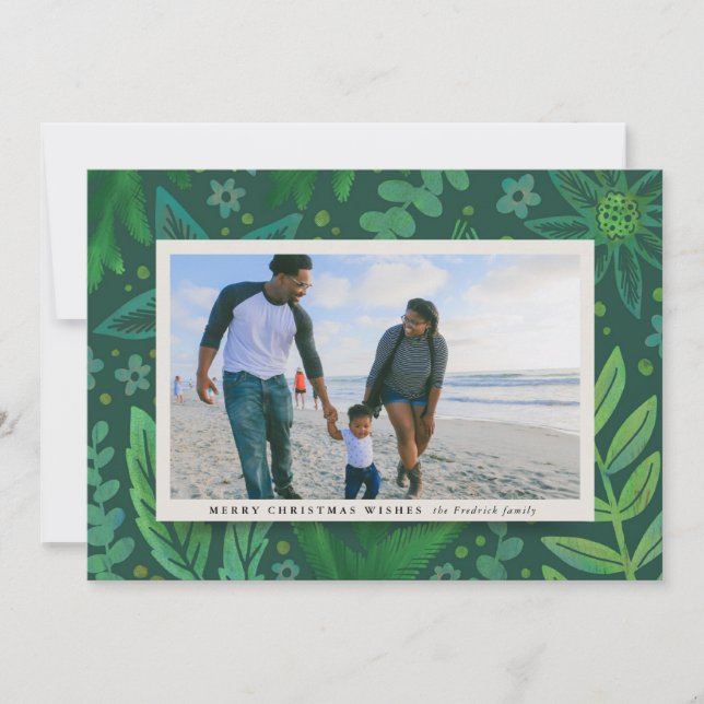 Tarjeta Festiva Navidades botánicos verdes festivos Navidades de f (Anverso)