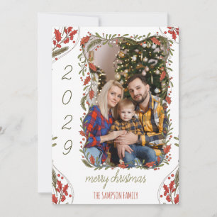 Tarjeta Festiva Navidades botánicos Wreath - Personalizado 1 Foto 