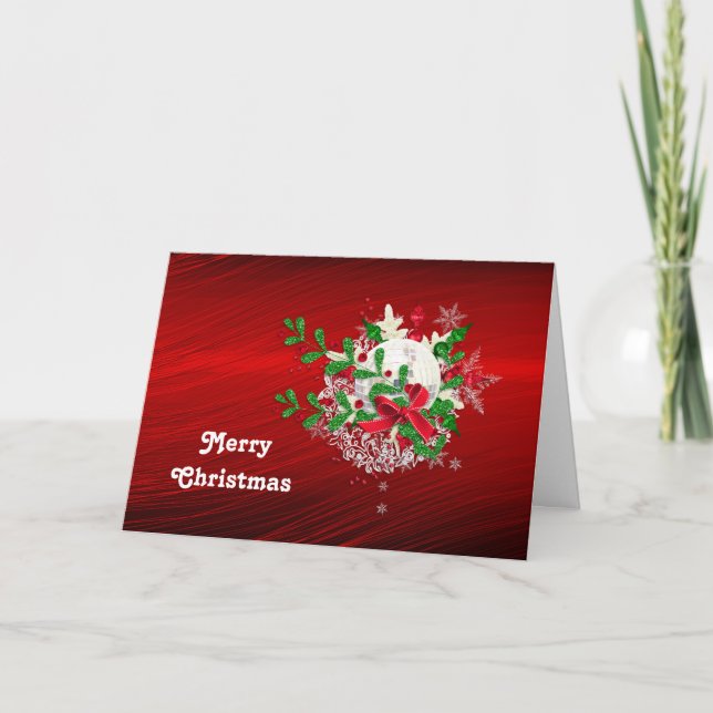 Tarjeta Festiva Navidades Bouquet Purpurinas Rojos y Verdes Bonito (Anverso)