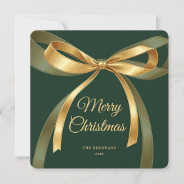Tarjeta Festiva Navidades Bow Elegant Green Gold Festimes