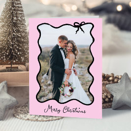Tarjeta Festiva Navidades Bow | Marco fotográfico rosa negro y Rub