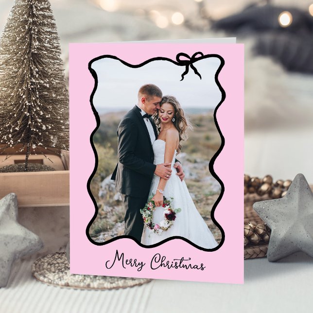 Tarjeta Festiva Navidades Bow | Marco fotográfico rosa negro y Rub (Subido por el creador)